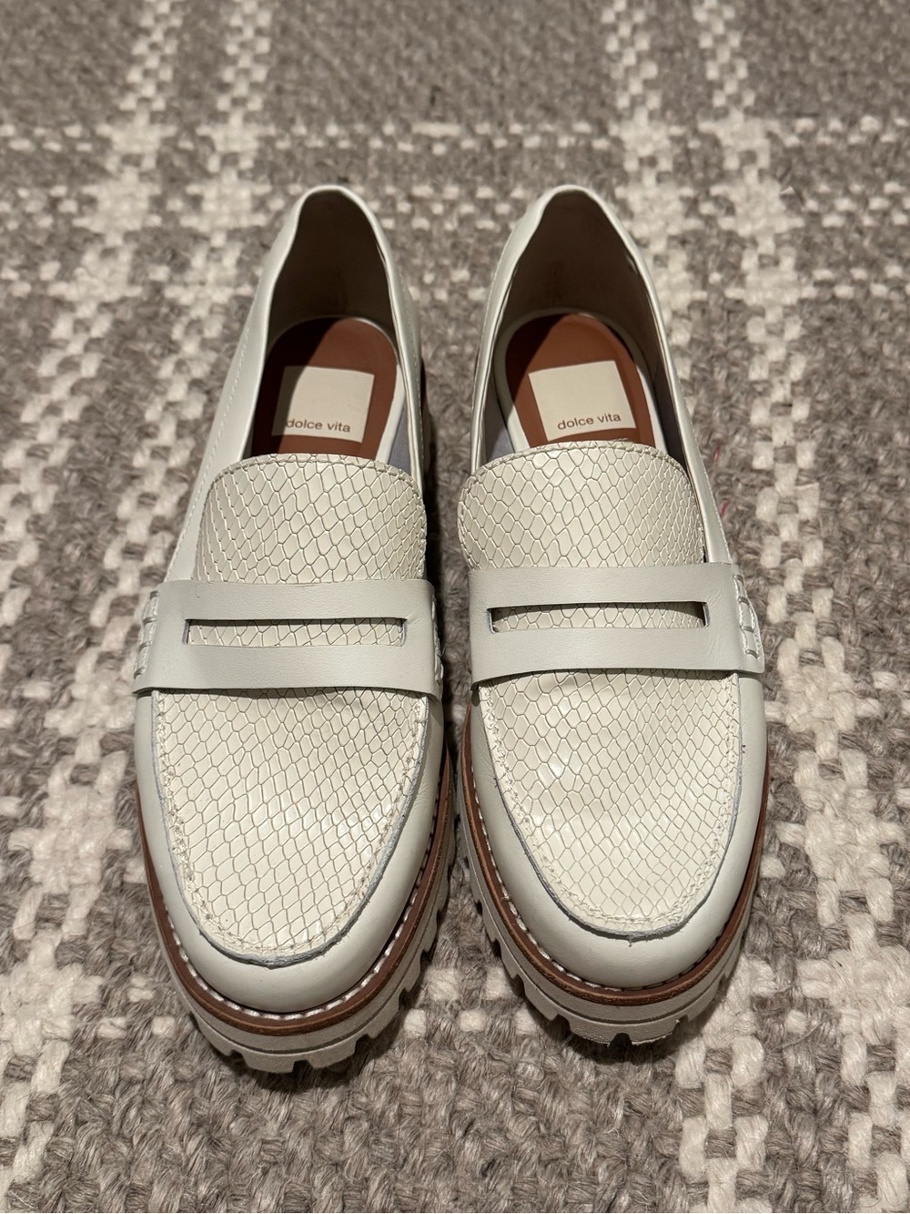 Dolce Vita White Textured Leather Penny Loafers